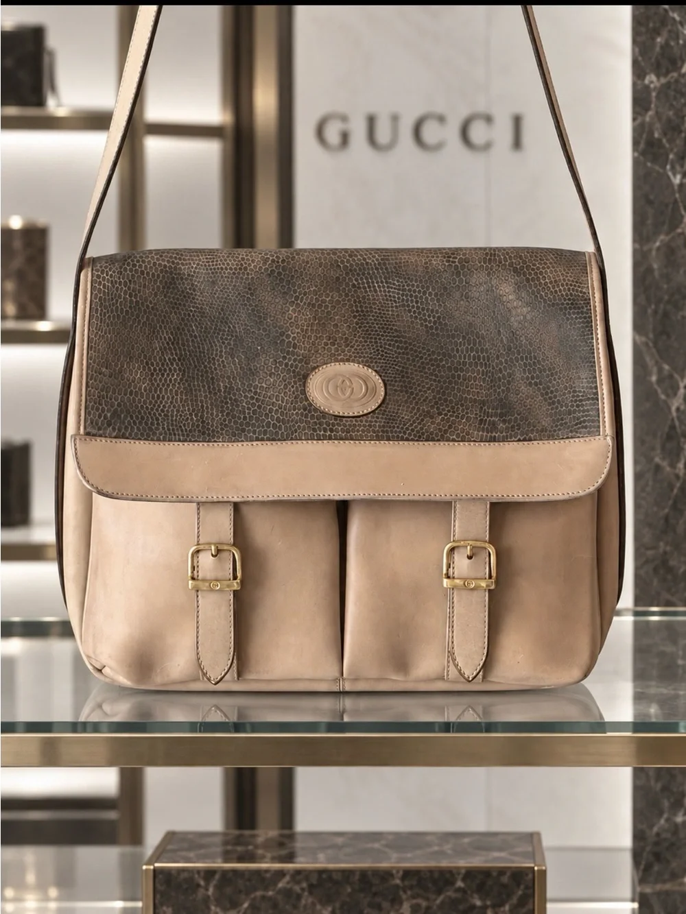 Vintage Gucci Snakeskin/Leather Rare Crossbody Messenger Unisex VG